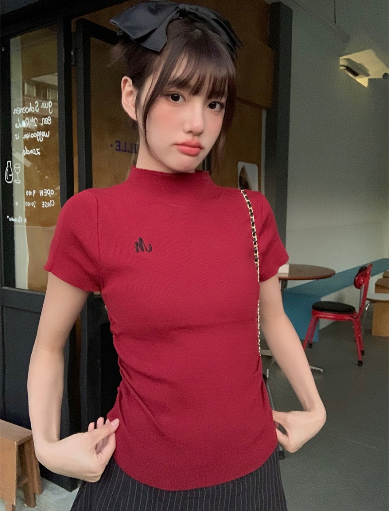 Simple short sleeve tops slim letters T-shirt