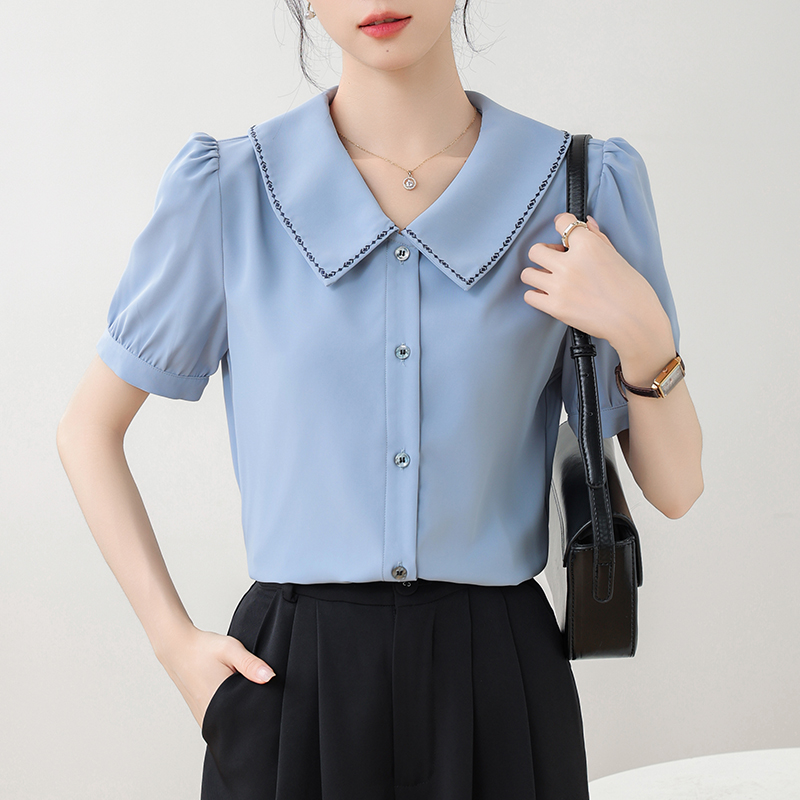 Slim summer lapel shirt temperament niche tops for women