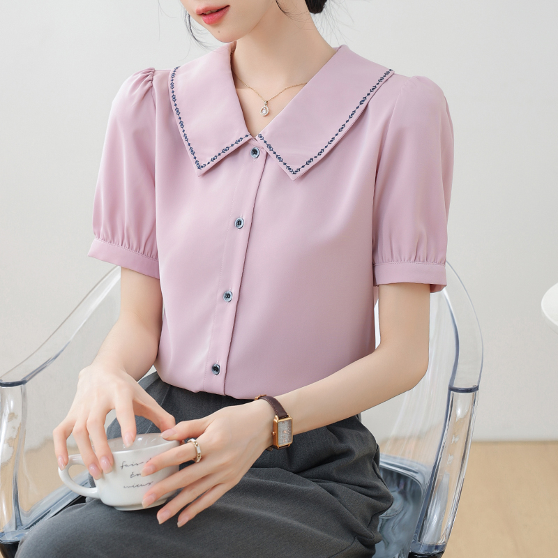 Slim summer lapel shirt temperament niche tops for women