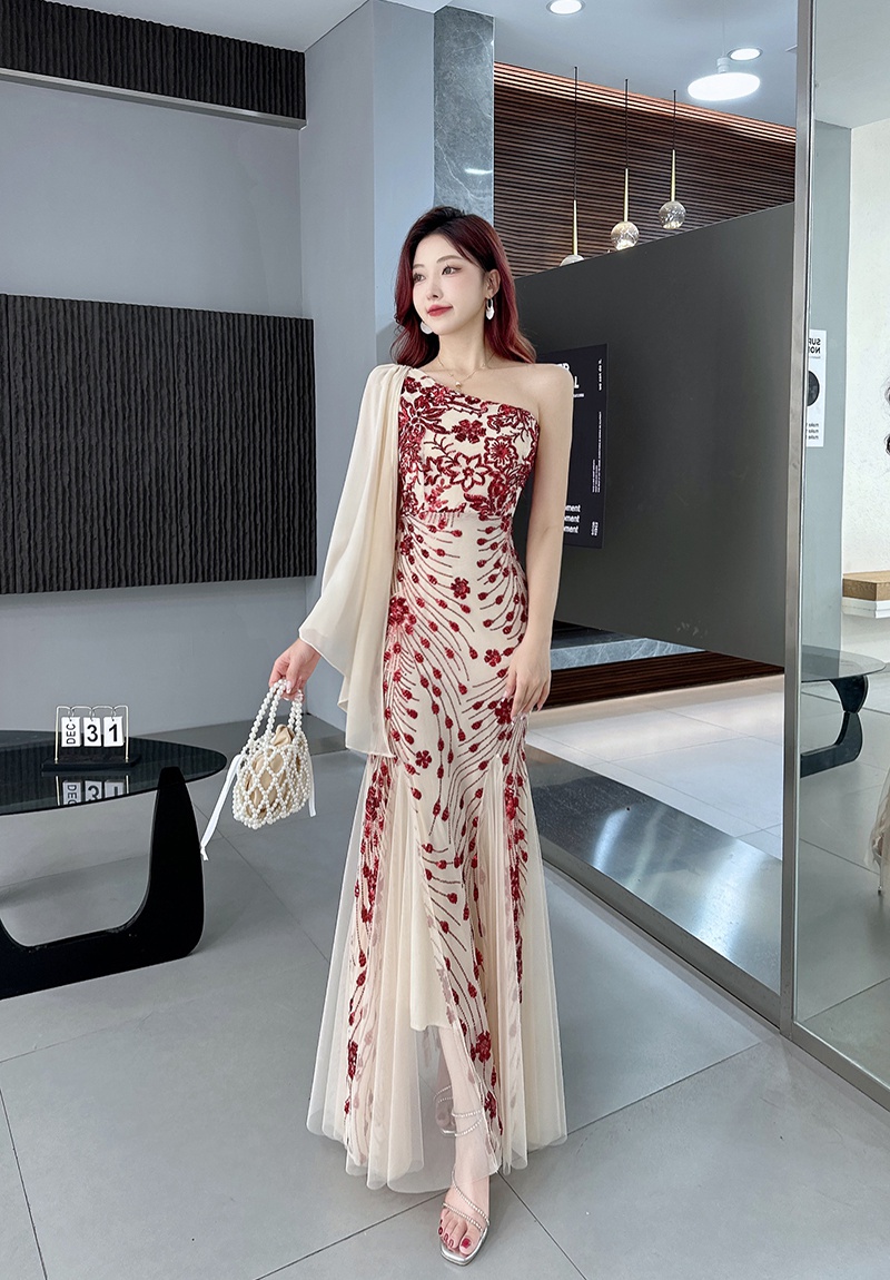 Noble mermaid banquet long dress elegant host evening dress