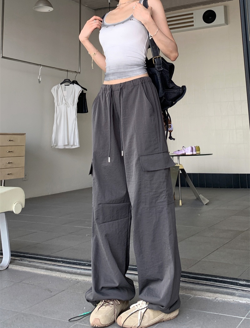 Spicegirl summer work pants elastic waist wide leg pants