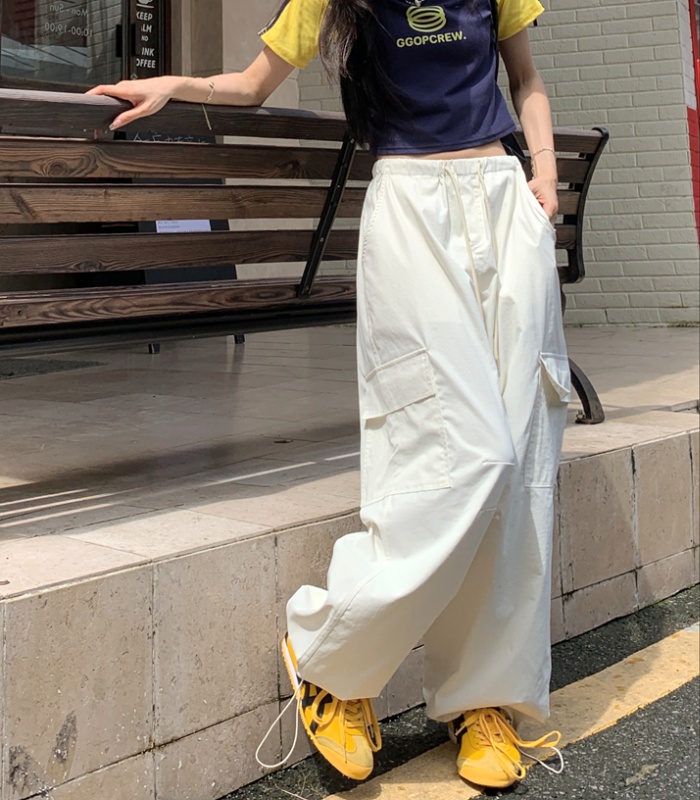 Spicegirl summer work pants elastic waist wide leg pants