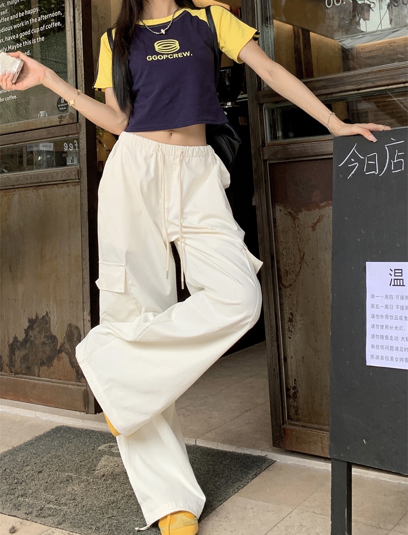 Spicegirl summer work pants elastic waist wide leg pants