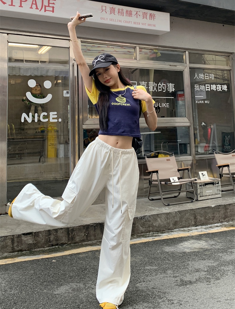 Spicegirl summer work pants elastic waist wide leg pants