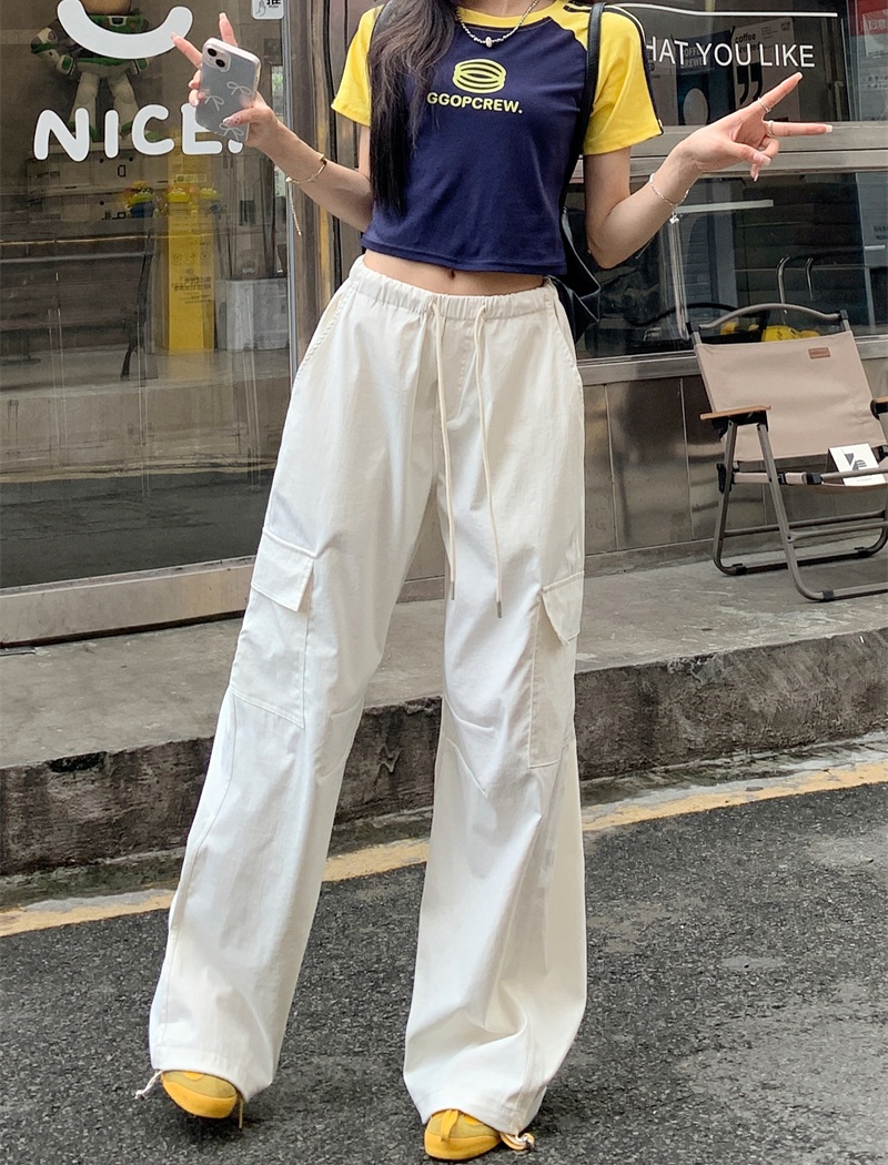 Spicegirl summer work pants elastic waist wide leg pants