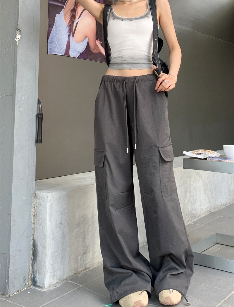 Spicegirl summer work pants elastic waist wide leg pants