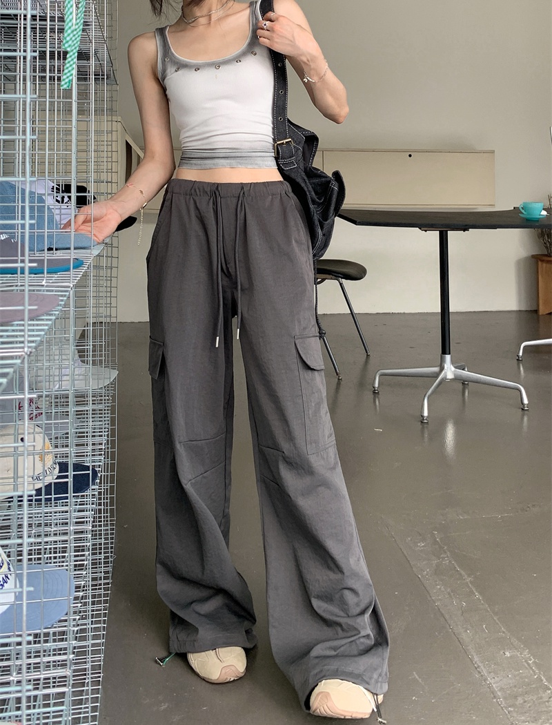 Spicegirl summer work pants elastic waist wide leg pants