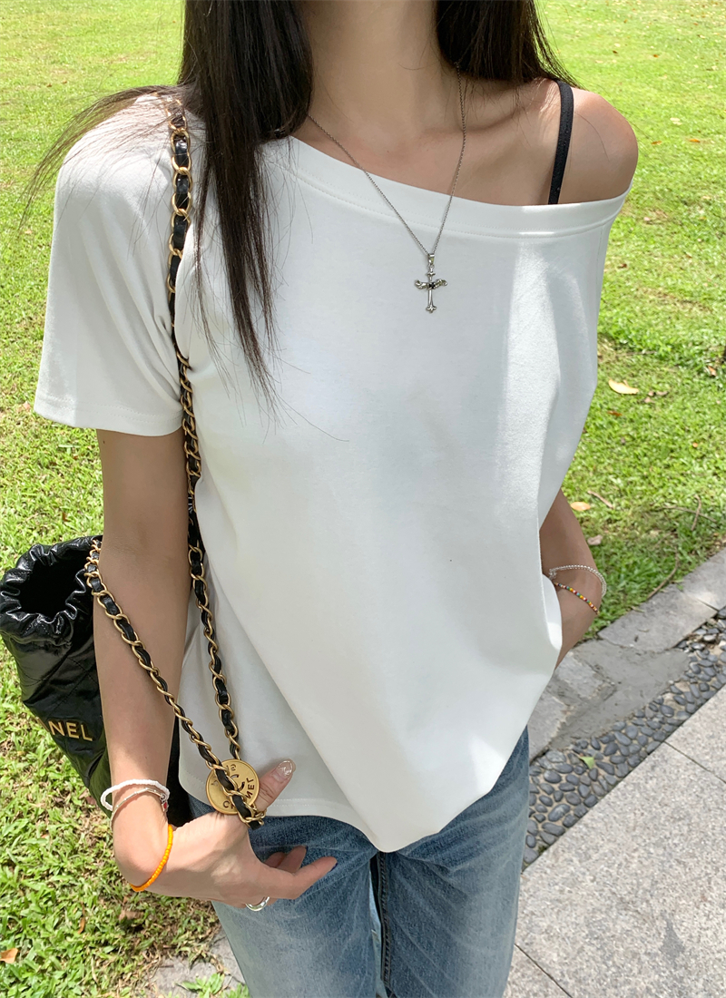 Light horizontal collar T-shirt pure tops for women