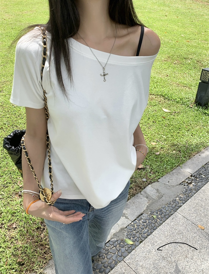 Light horizontal collar T-shirt pure tops for women