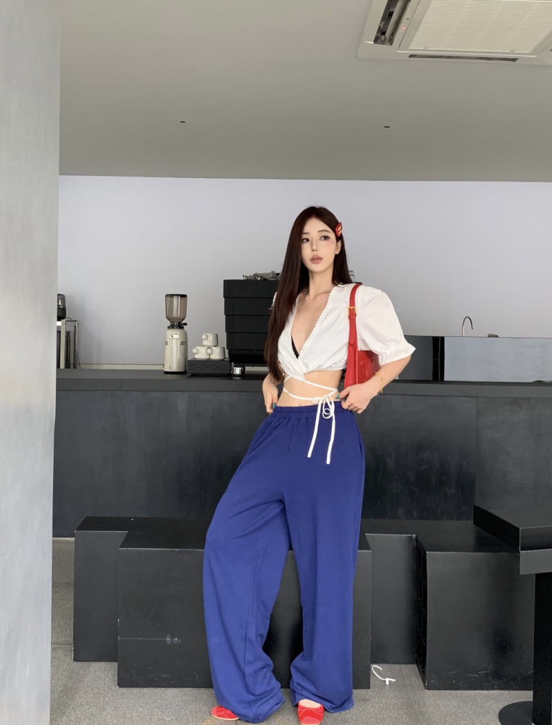 V-neck cross sweatpants straight pants slim tops