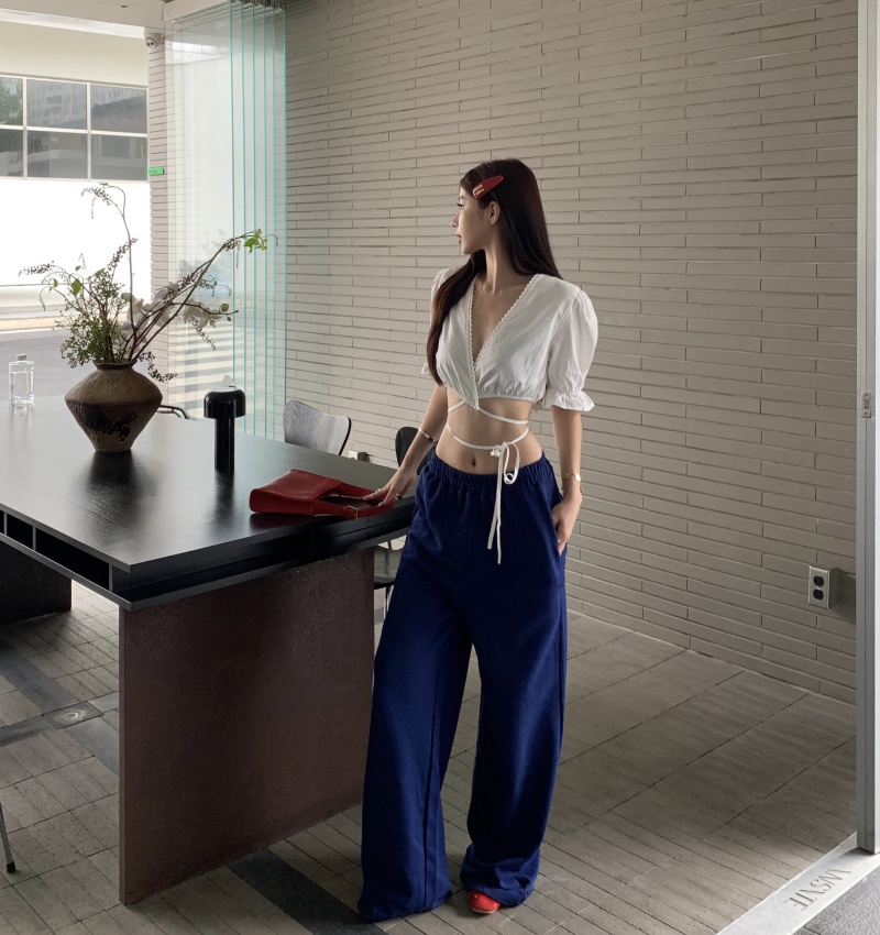 V-neck cross sweatpants straight pants slim tops