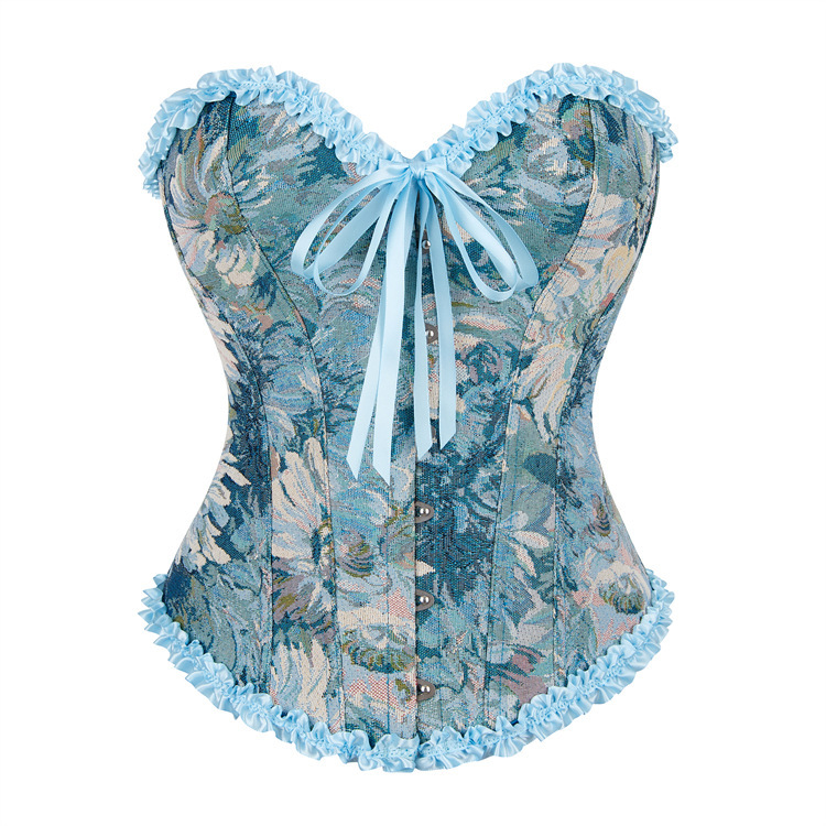 Body sculpting lace corset court style blue shapewear