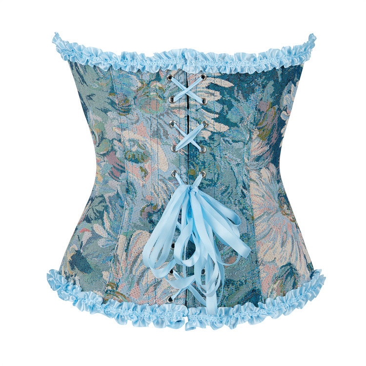 Body sculpting lace corset court style blue shapewear