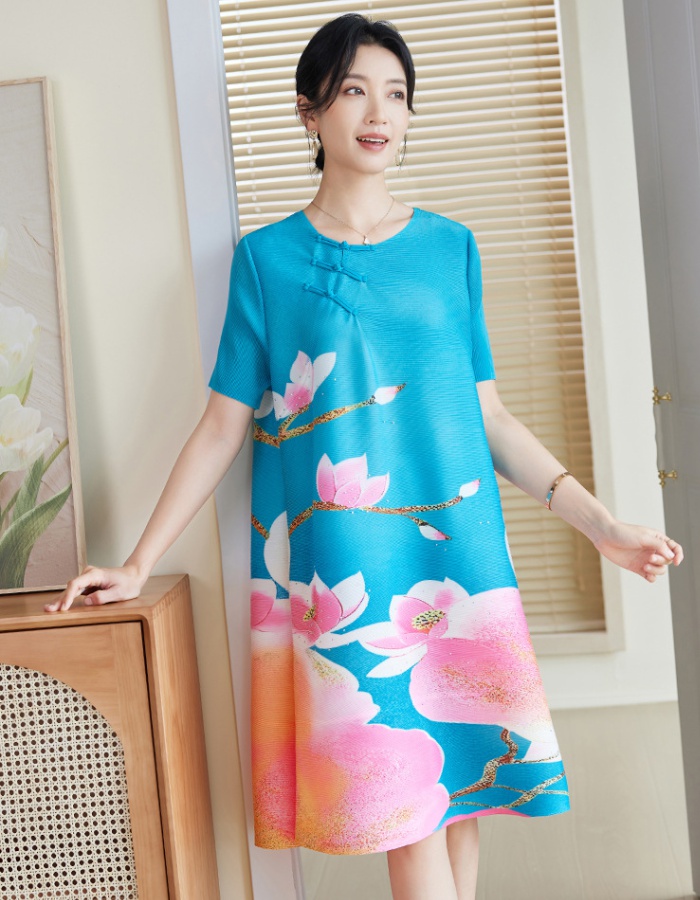 Large yard Chinese style printing dress for women