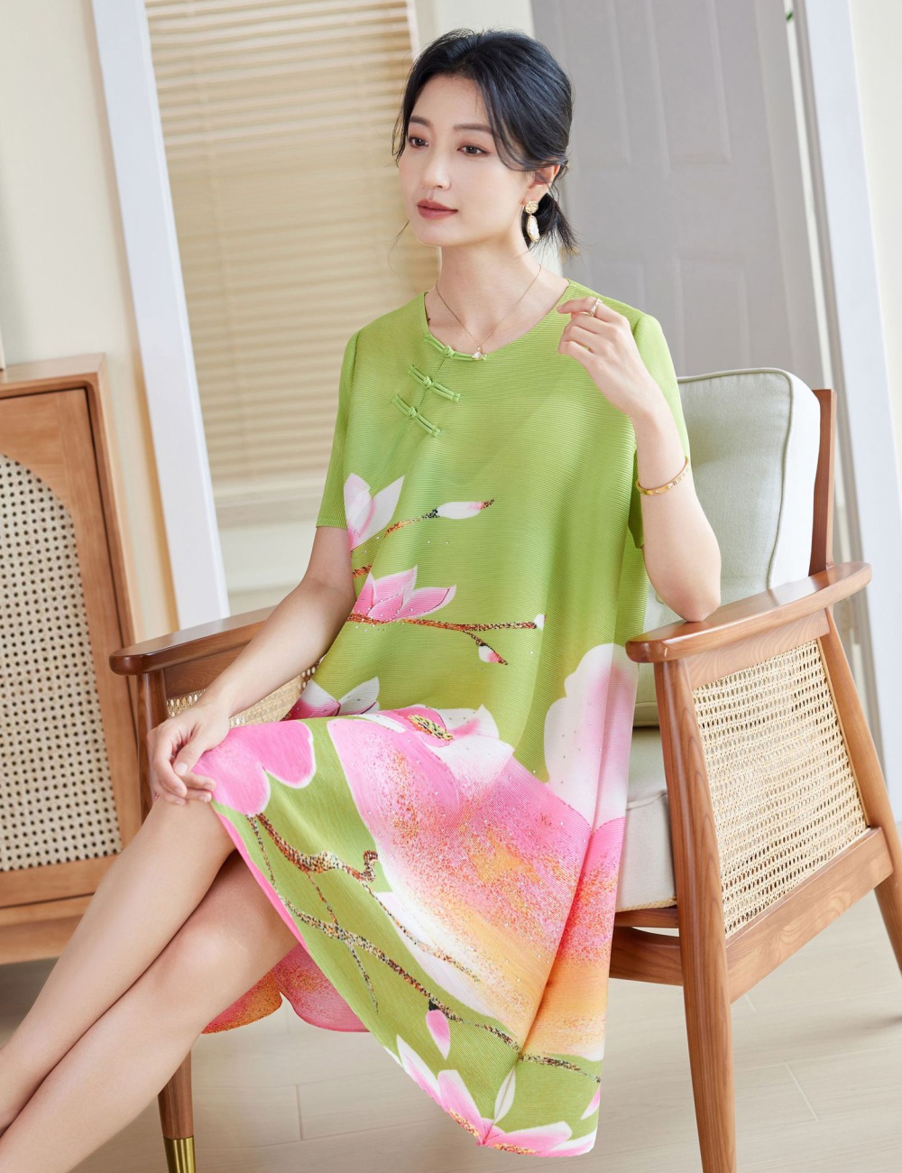 Large yard Chinese style printing dress for women