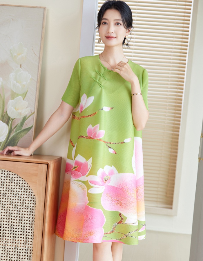 Large yard Chinese style printing dress for women