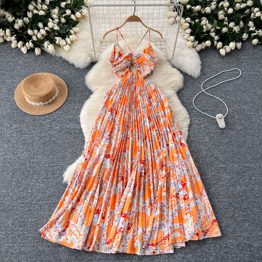 Pleated summer dress enticement slim long dress for women