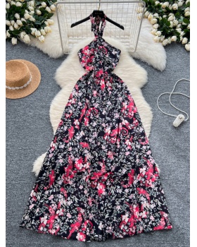 Seaside floral high waist beach dress halter slim dress