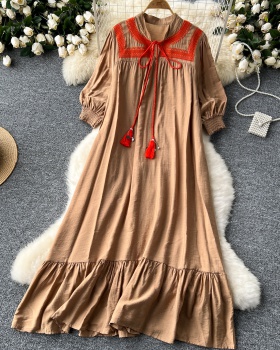 Art cstand collar loose long dress retro big skirt slim dress