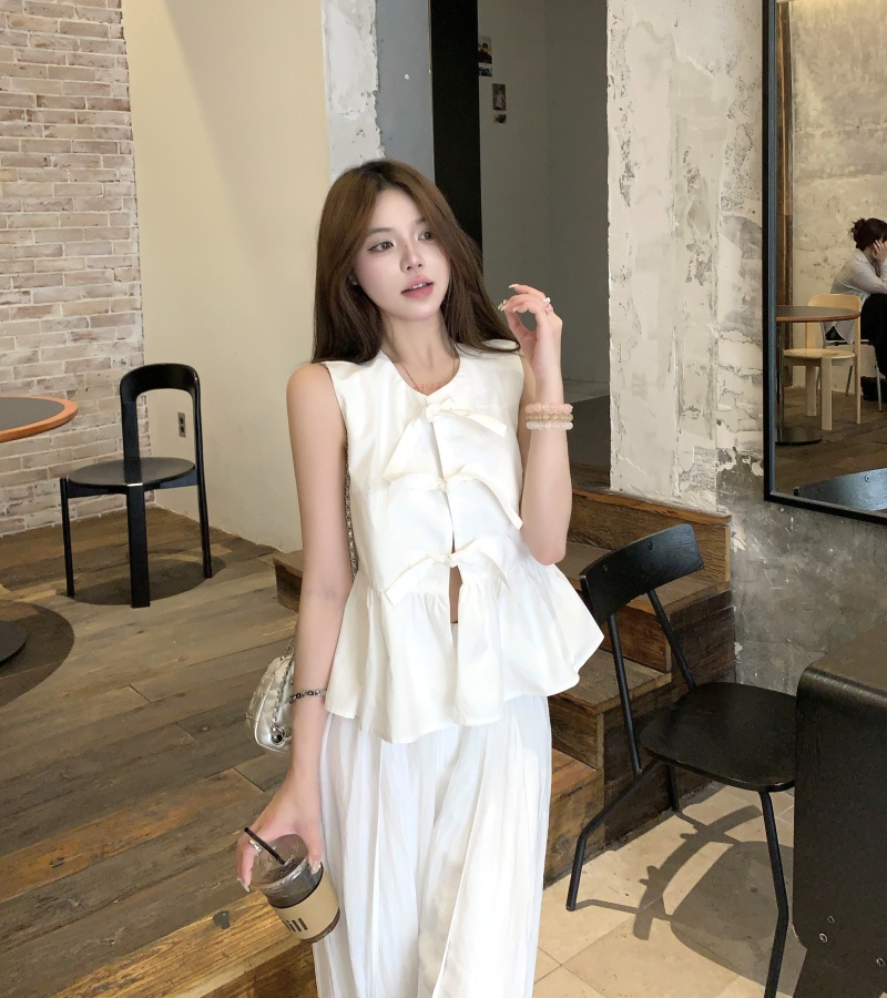 Stereoscopic sleeveless tops summer pants a set