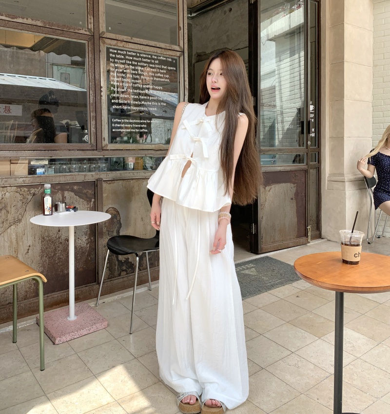 Stereoscopic sleeveless tops summer pants a set