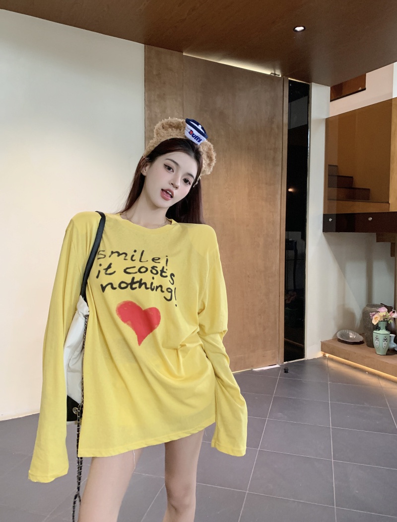 Lazy letters shoulder pads T-shirt niche loose tops