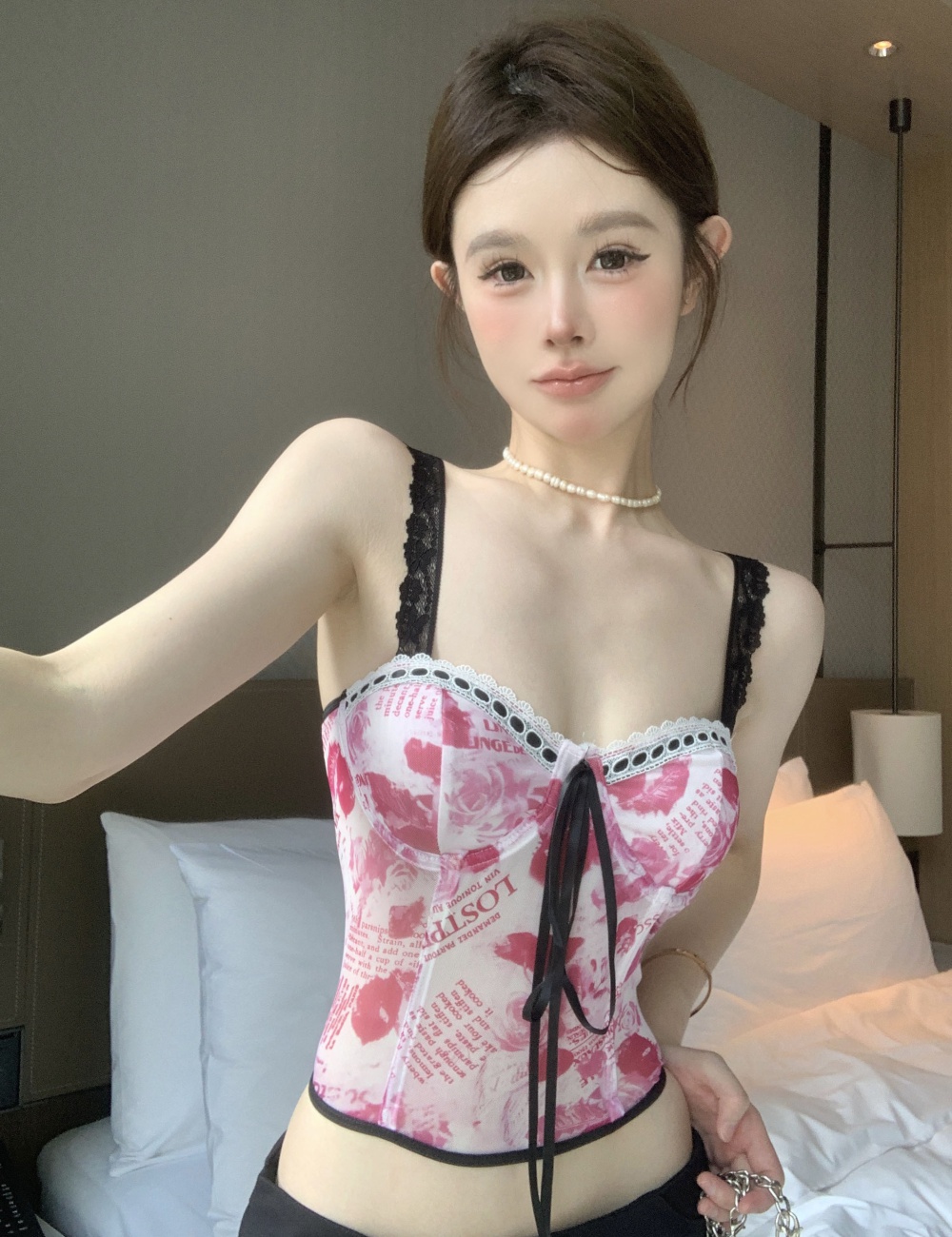 Short splice halter vest gauze retro sling tops for women