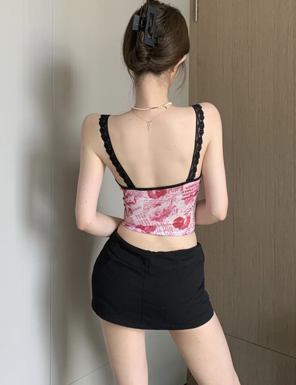 Short splice halter vest gauze retro sling tops for women