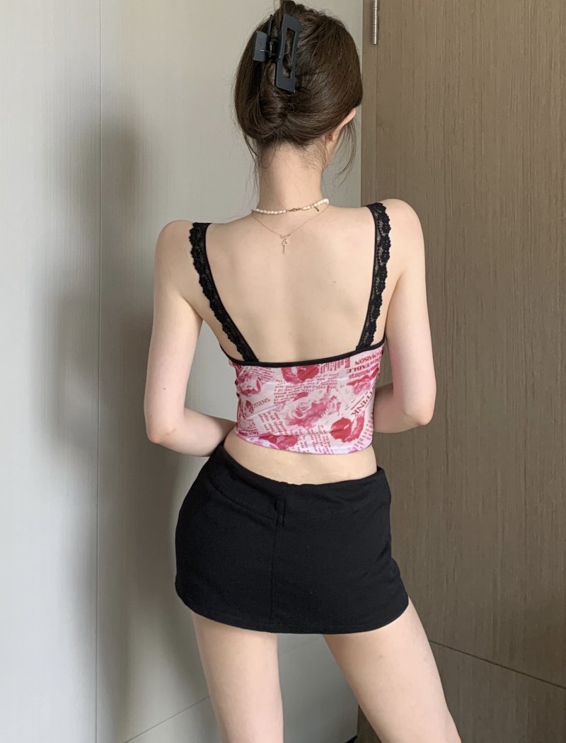 Short splice halter vest gauze retro sling tops for women