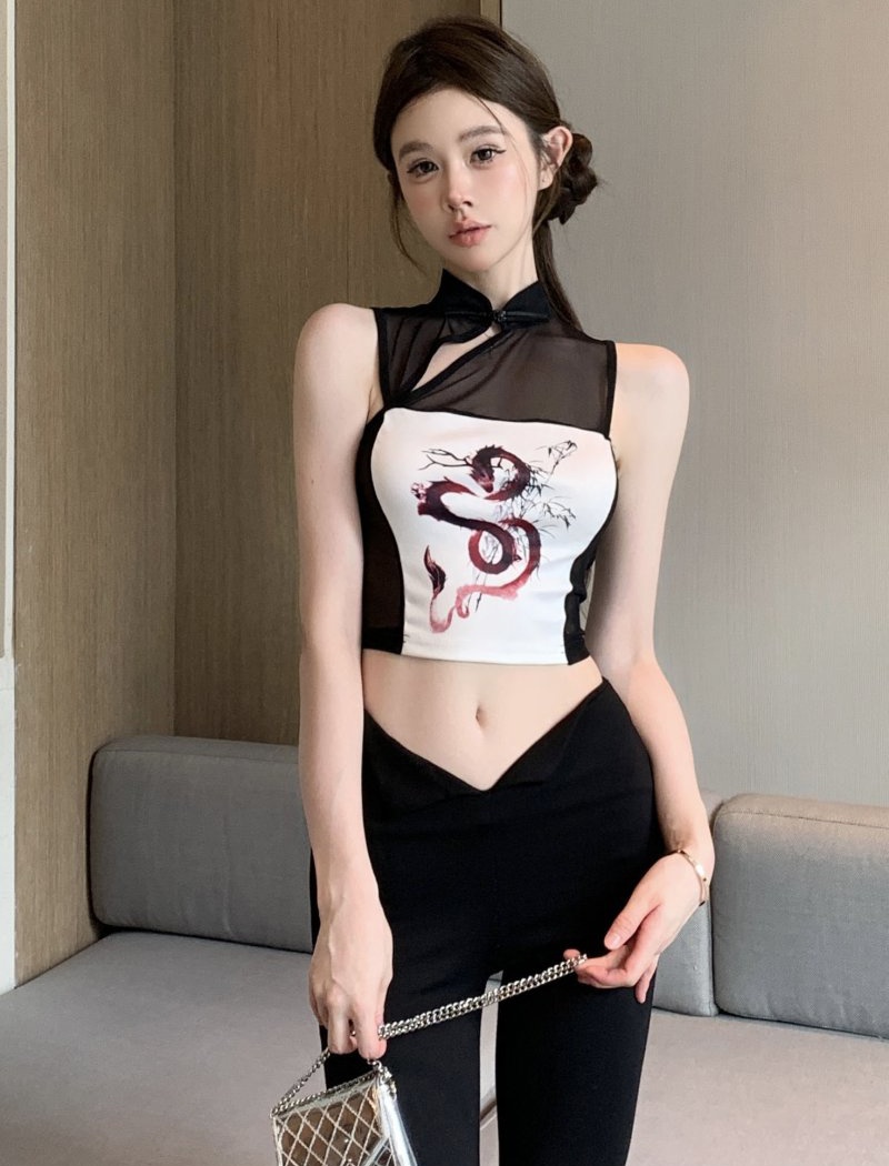 Sling bottoming shirt printing vest for women