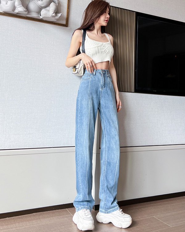 High waist mopping splice jeans slim loose long pants