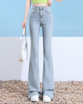 Light-blue split jeans micro speaker slim pants