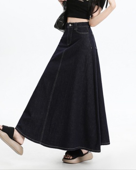 High waist A-line long skirt denim navy blue summer long skirt