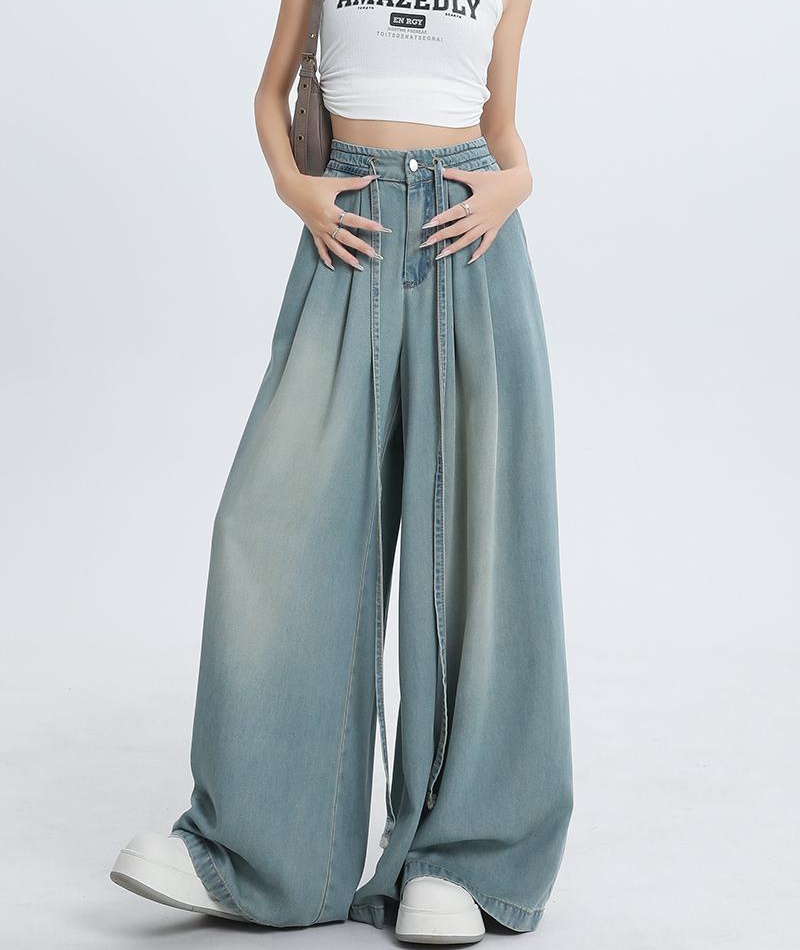 Loose wide leg summer flare pants drape thin jeans