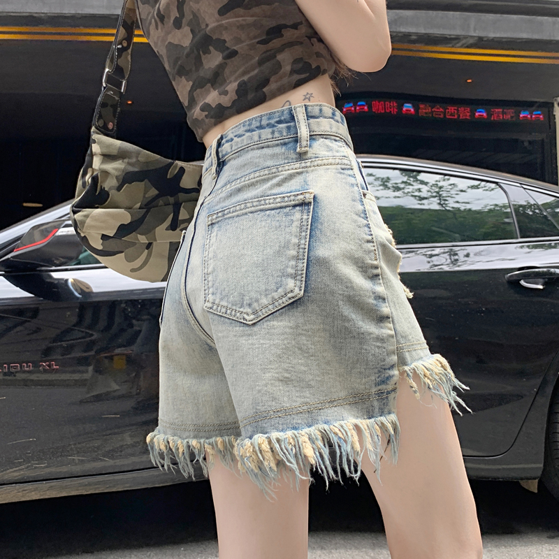 High waist A-line burr slim spicegirl short jeans for women