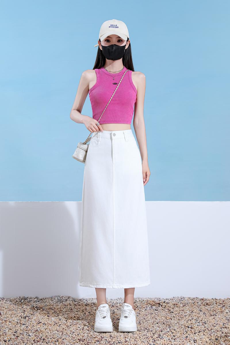 Slim small fellow long skirt A-line denim skirt for women