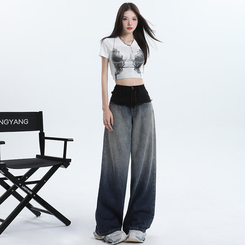 Gradient fashion jeans lengthen wide leg pants