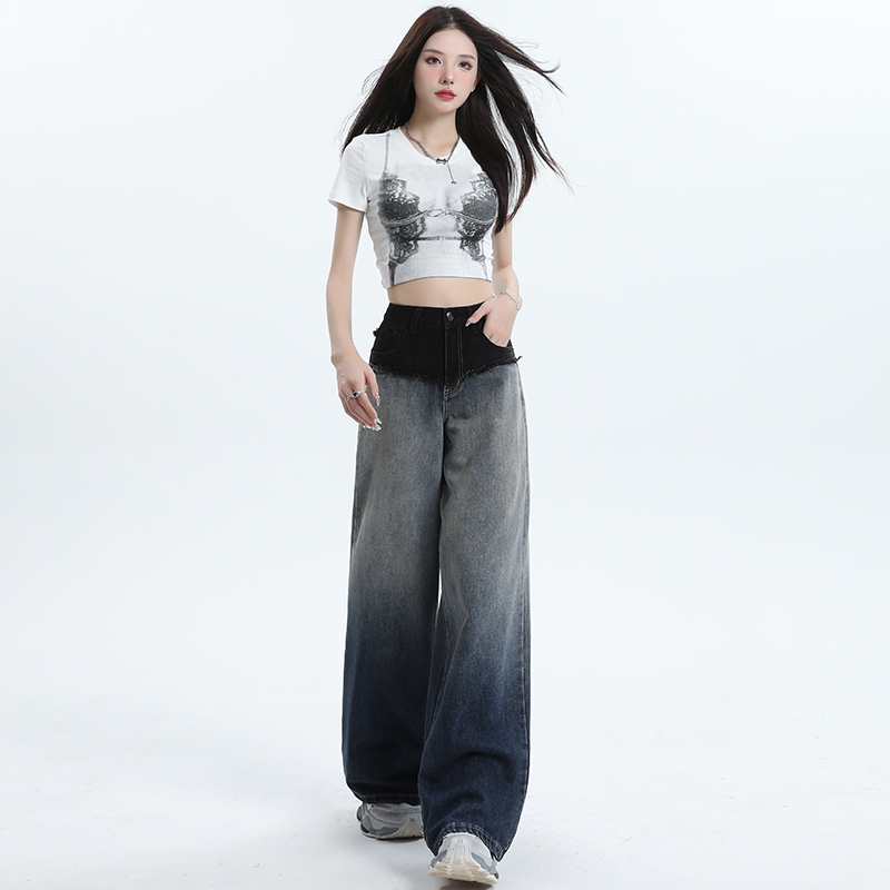 Gradient fashion jeans lengthen wide leg pants