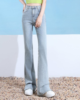 Micro speaker light-blue pants split elasticity jeans