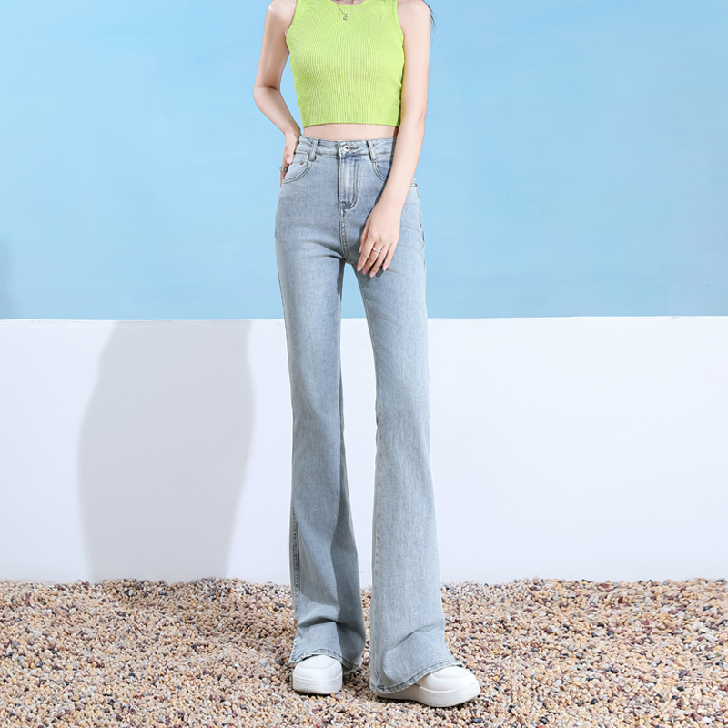 Micro speaker light-blue pants split elasticity jeans