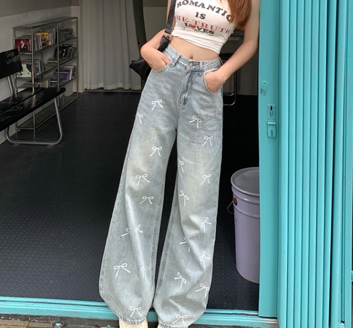 Straight pants printing bow pants summer loose jeans