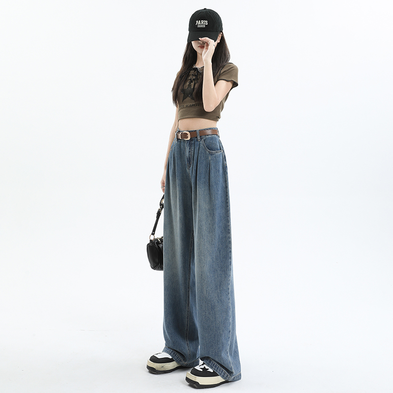 Straight long pants retro wide leg pants for women