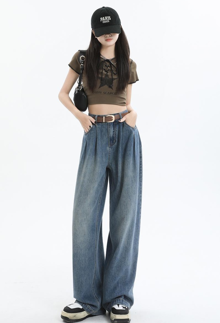 Straight long pants retro wide leg pants for women