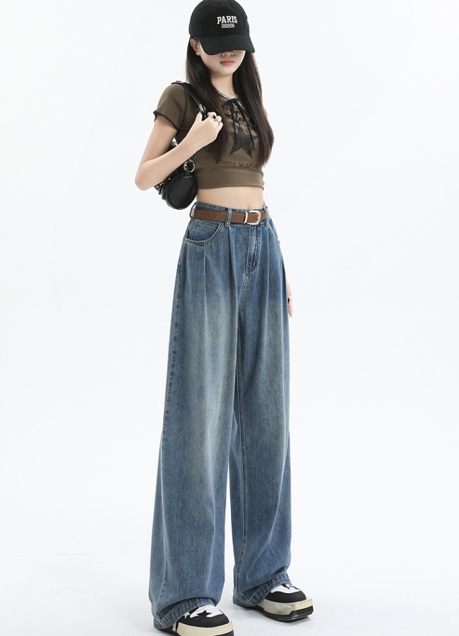 Straight long pants retro wide leg pants for women