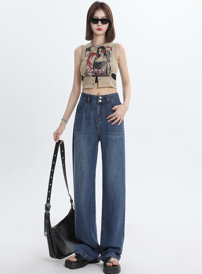 Straight pants denim wide leg pants nine tenths long pants