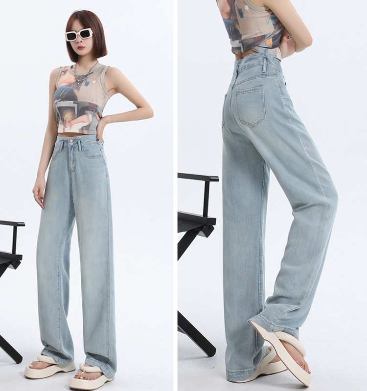 Straight pants denim wide leg pants nine tenths long pants