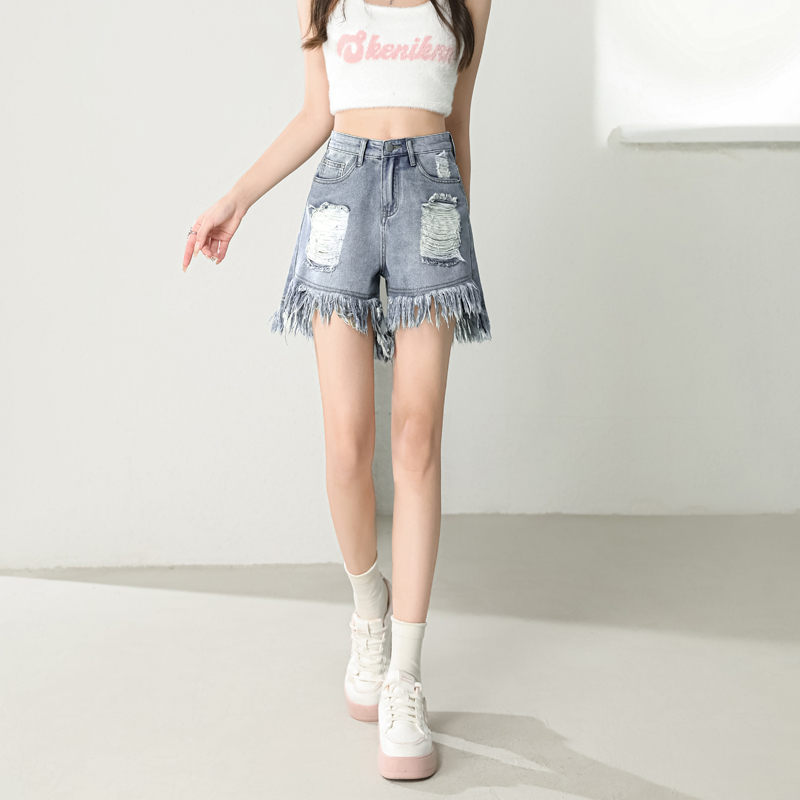 Wide leg high waist short jeans burr A-line shorts for women