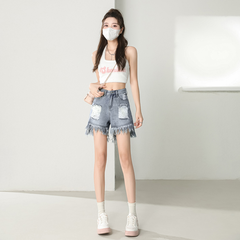 Wide leg high waist short jeans burr A-line shorts for women