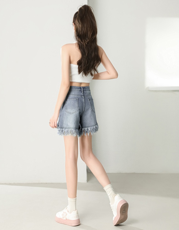 Wide leg high waist short jeans burr A-line shorts for women