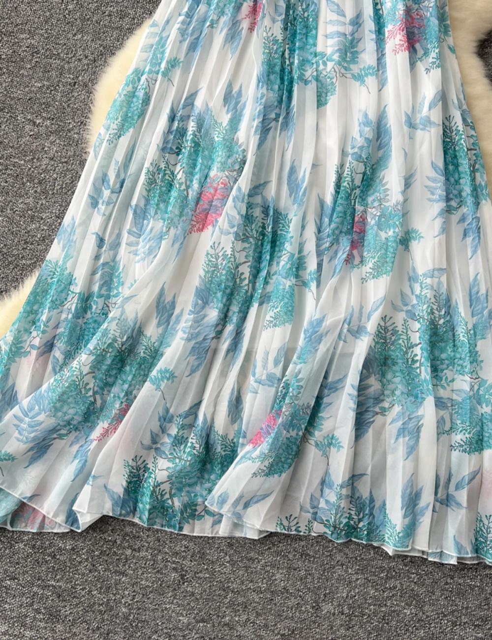 Printing pleated dress flowers long dress for women